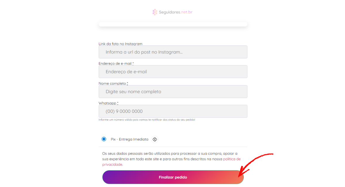 terceiro passo para comprar curtidas no instagram