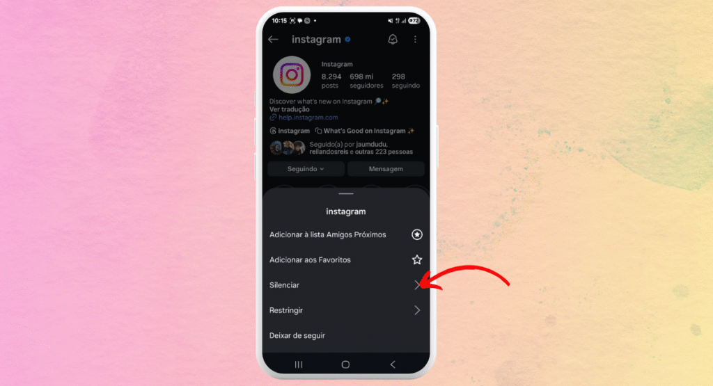 Segundo passo de Como silenciar alguém no Instagram